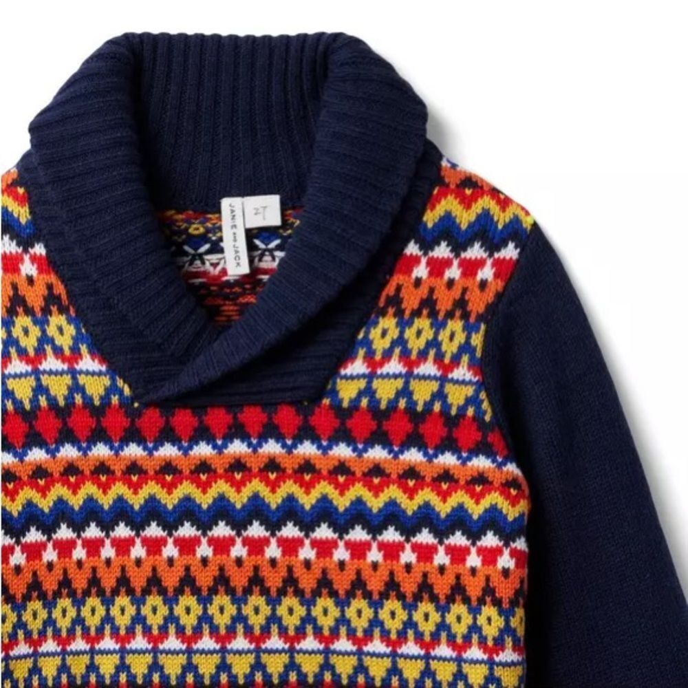 Janie and Jack Fair Isle Shawl Collar Sweater - Picture 3 of 6